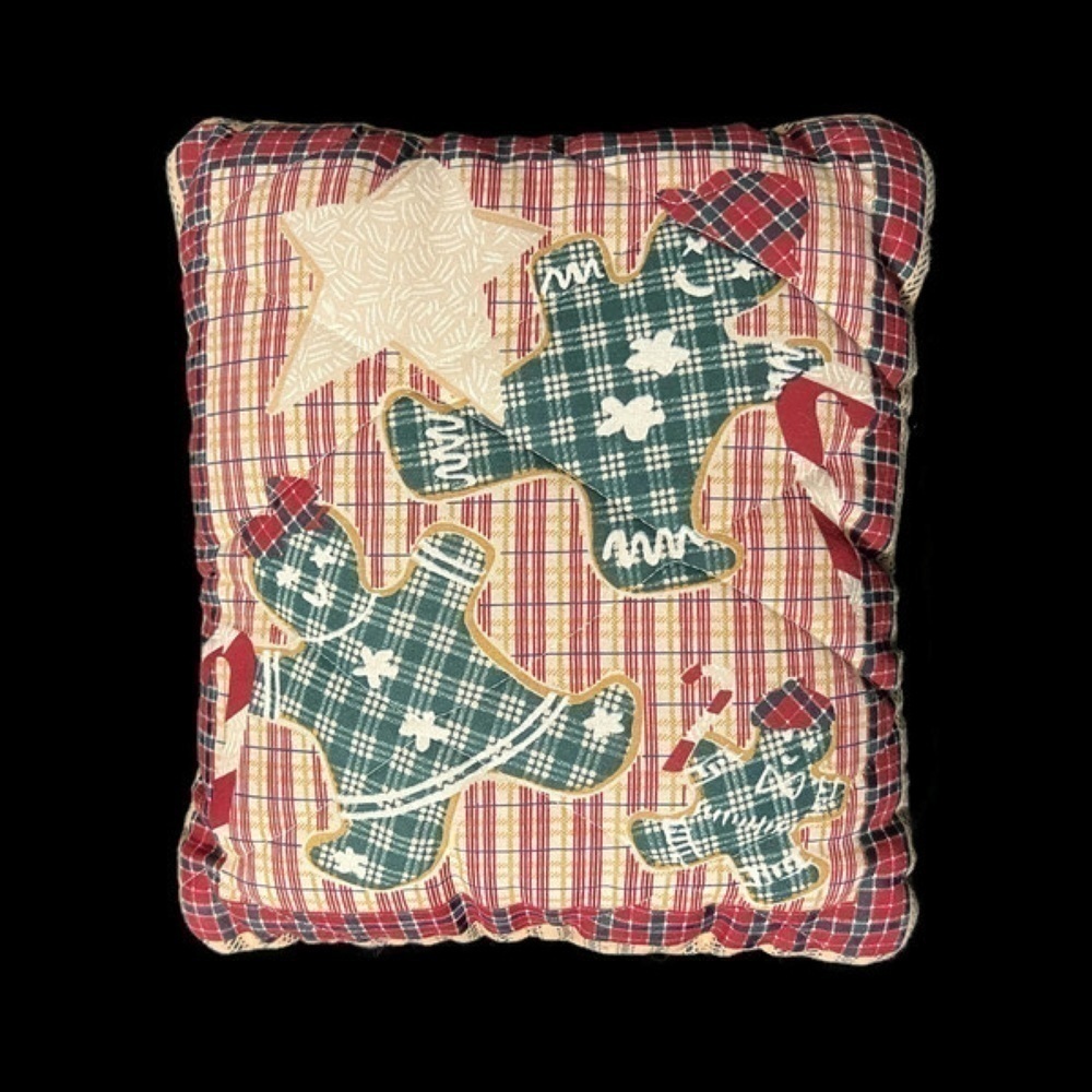 VINTAGE Handmade Snowman Sleigh Square Throw Pillow - Picture 2 of 8